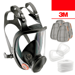 Máscara de Proteção 3M Completa Reutilizável 6800 + Filtro Gás e Vapores Orgânicos 6055 A2 + Pré Filtro de Partículas 5925 P2 R + Retentor 501